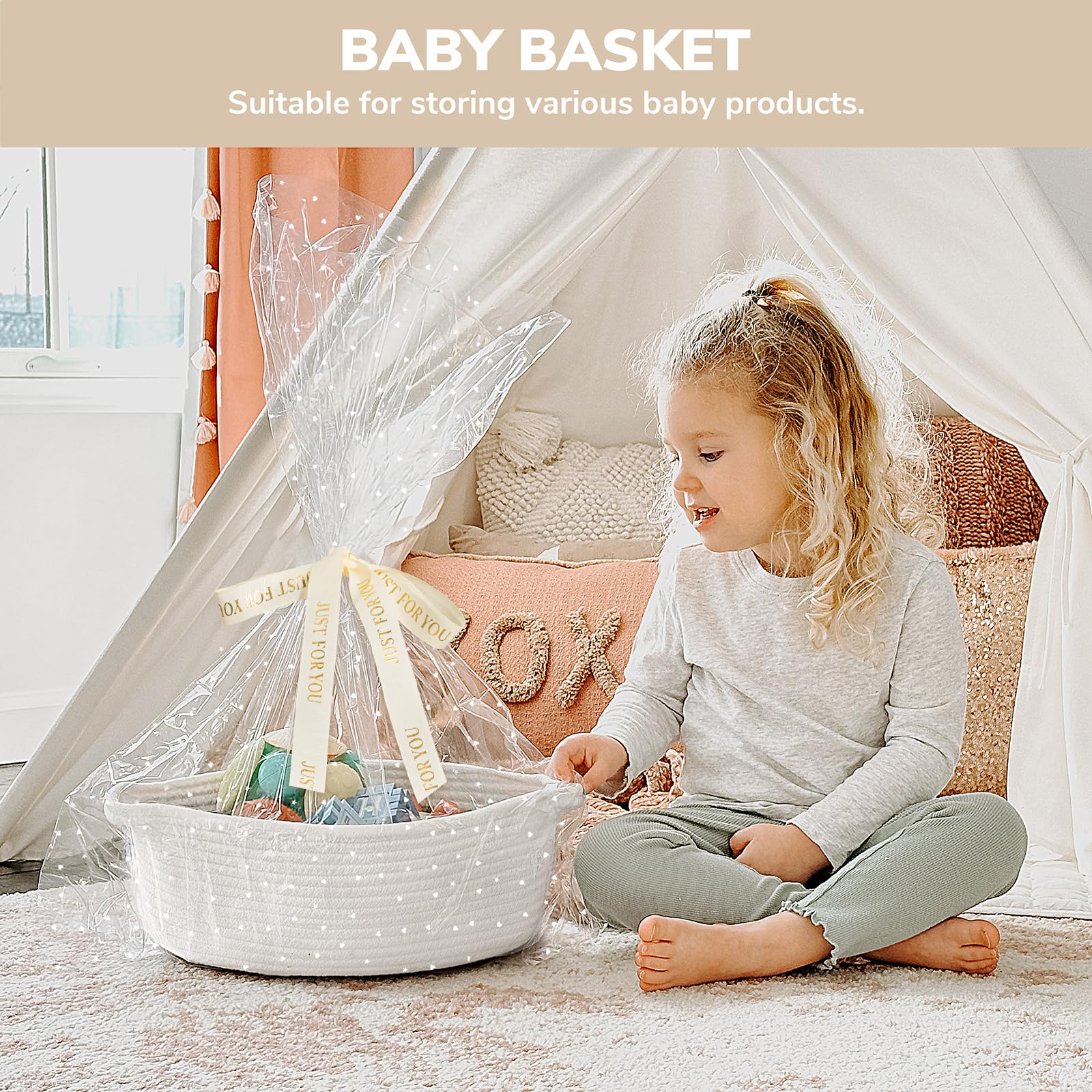 CHICVITA white basket on table as decorative storage.