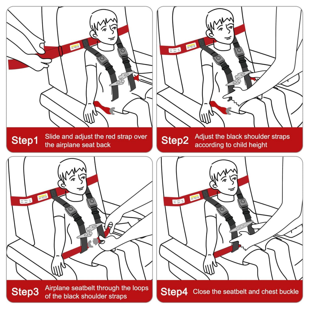 Child Airplane Travel Harness adjustable straps fit most seats and ages.