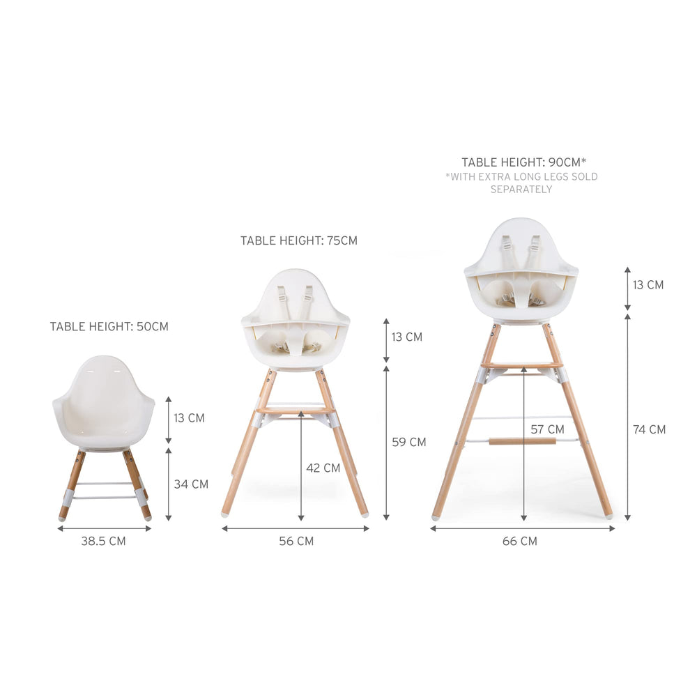 Childhome Evolu One 5-point harness keeps baby secure during feeding.