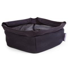 Childhome Evolu One 80 storage basket under the seat for easy reach of bibs and toys.