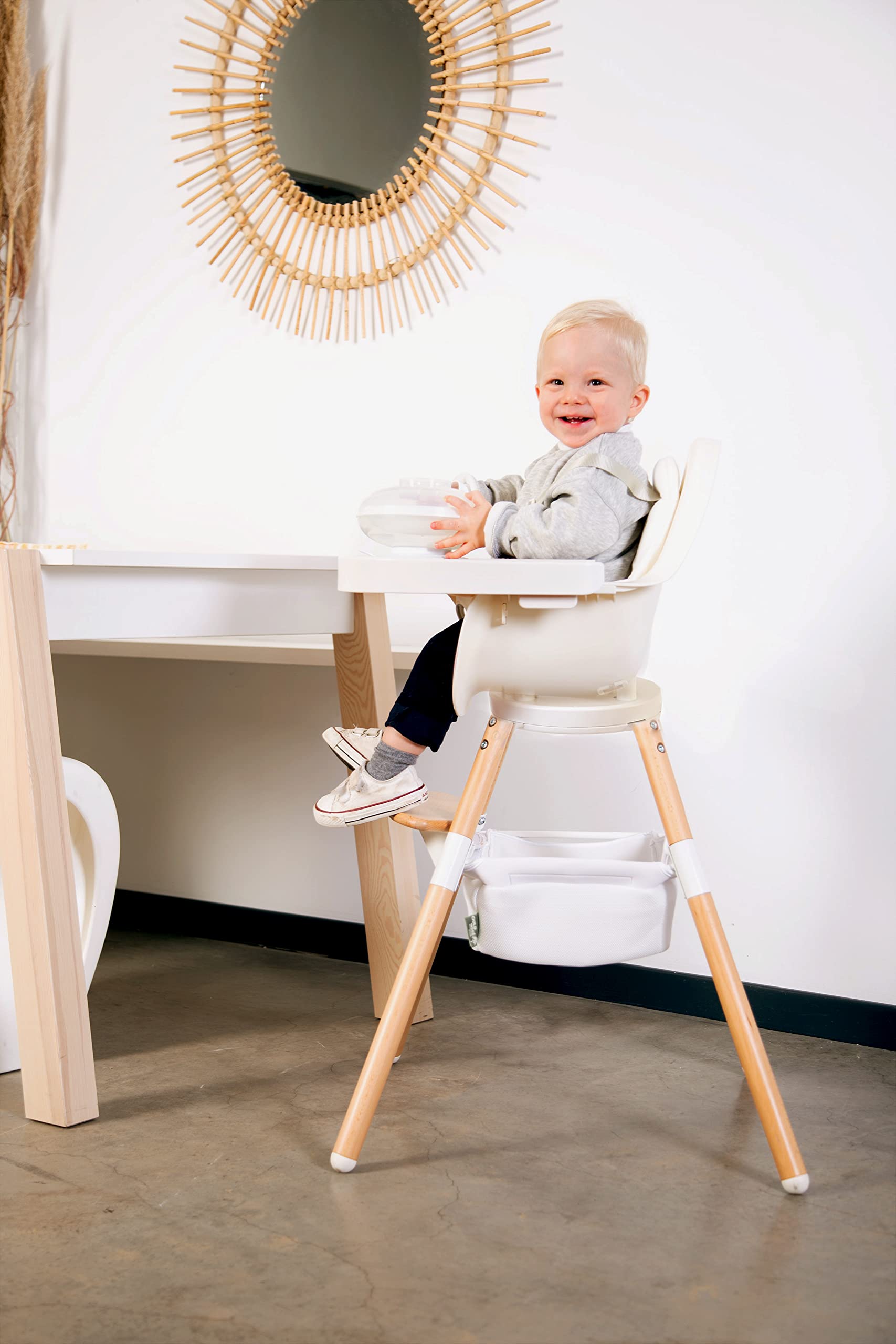 Childhome Evolu One white frame complements contemporary dining spaces.