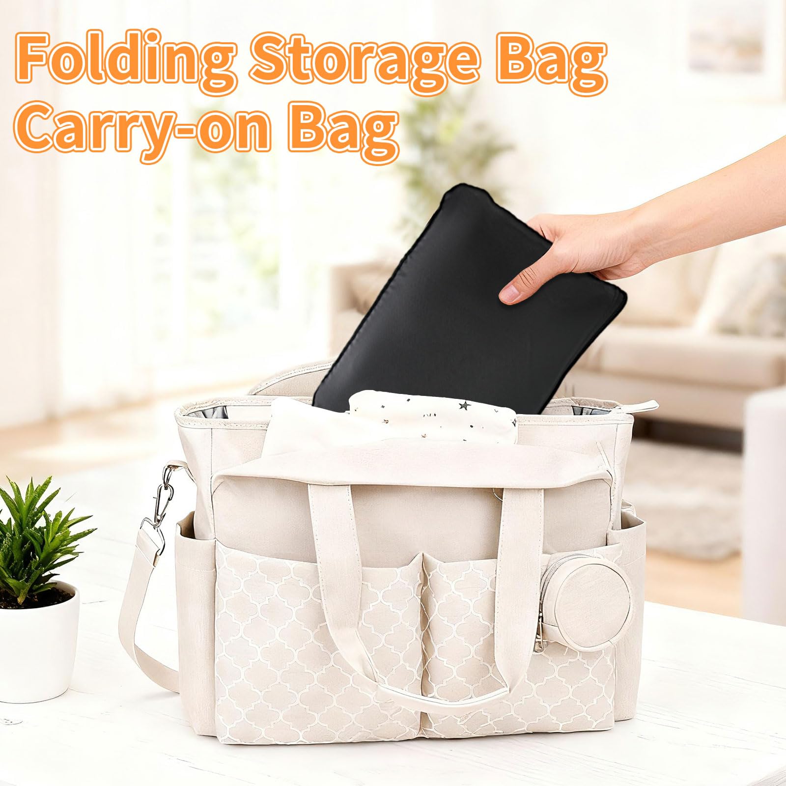 Childhood bag with top and side handles for easy carrying.