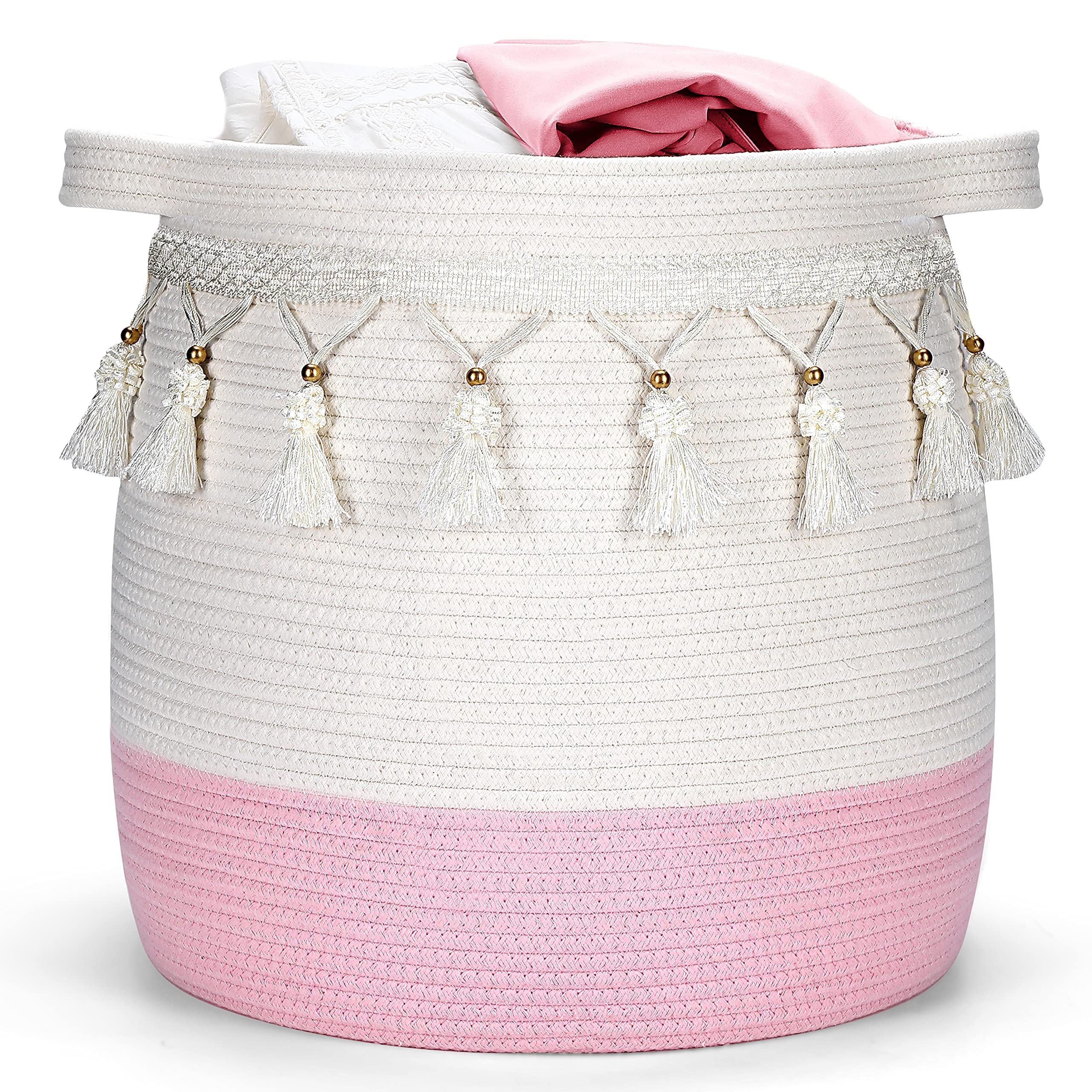 childishness ndup cotton rope basket front view showing sturdy handles and natural texture for easy carrying
