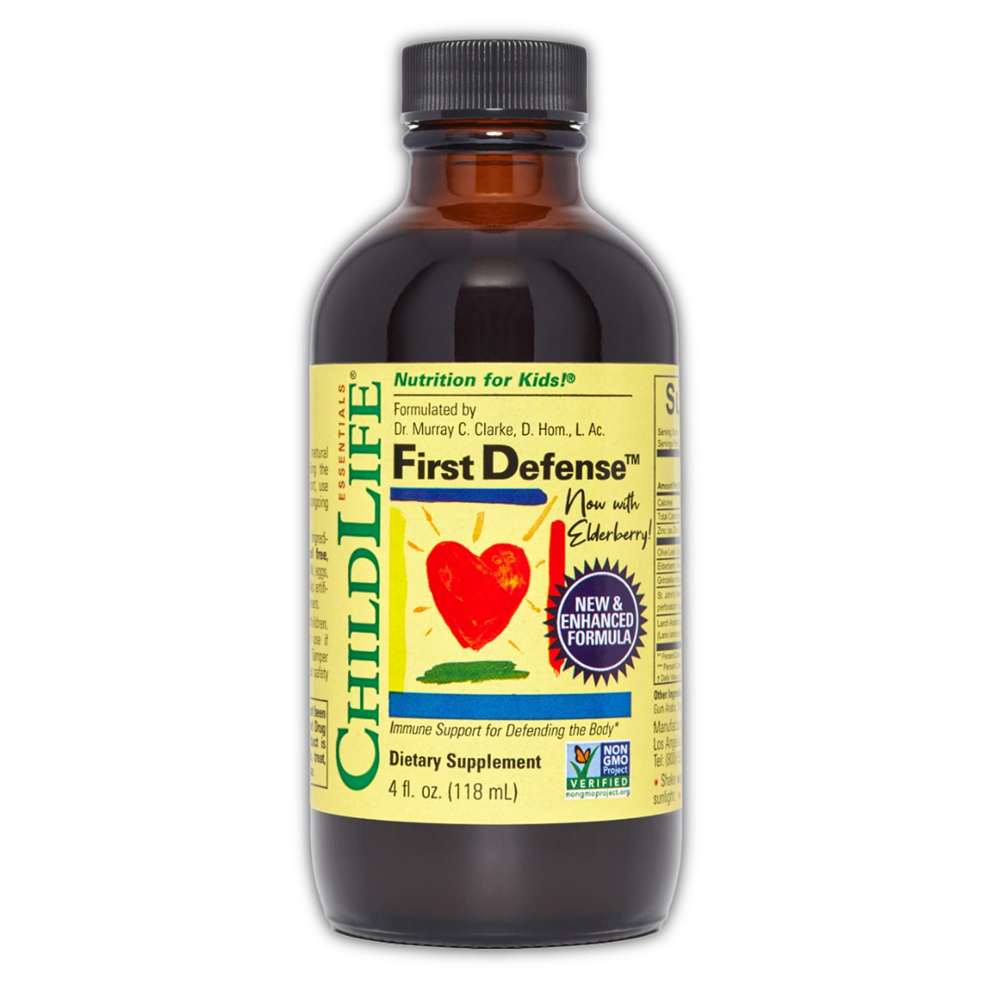 CHILDLIFE ESSENTIALS First Defense bottle closeup highlighting kid-friendly immune support