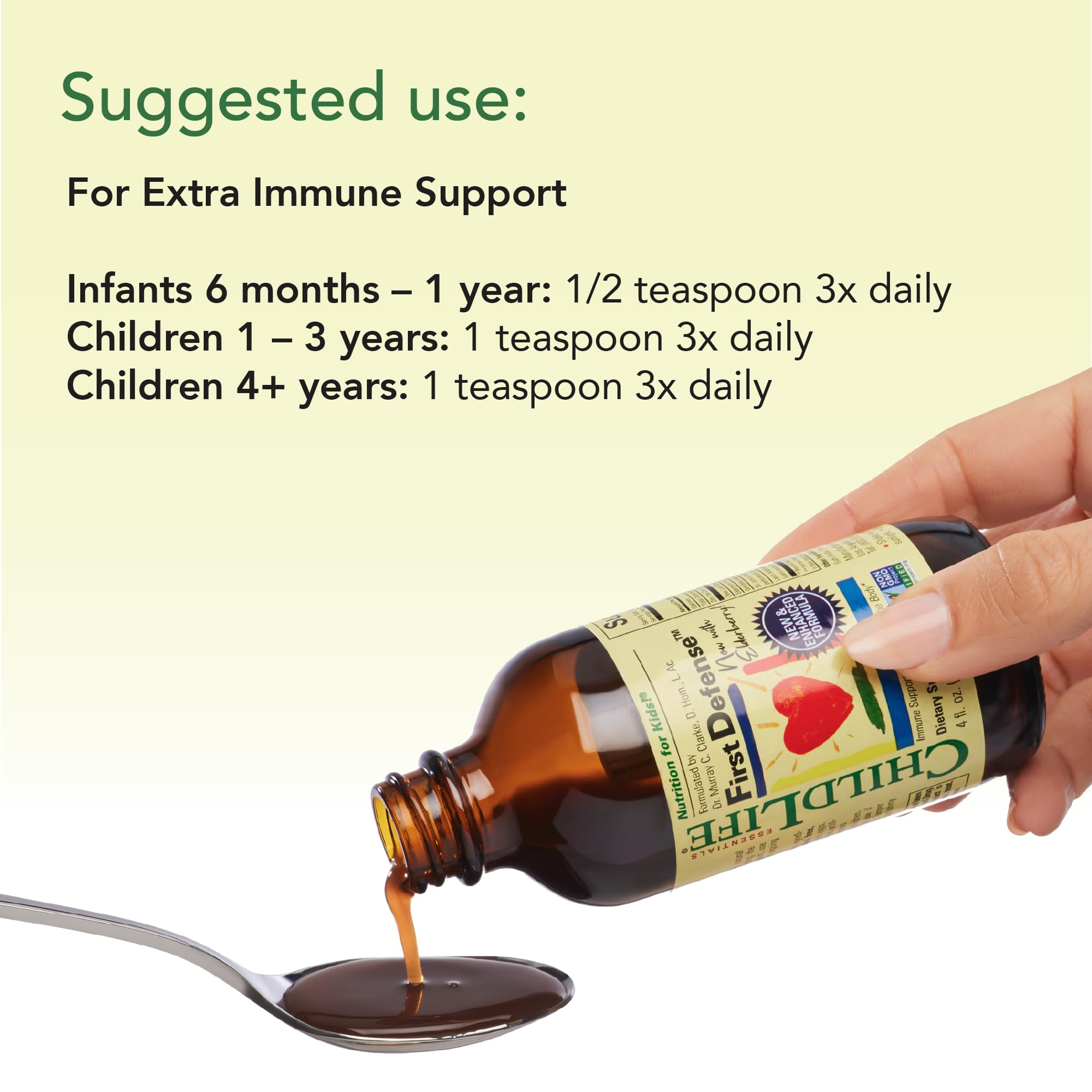 CHILDLIFE ESSENTIALS First Defense gluten-free and non-GMO seal visible on packaging