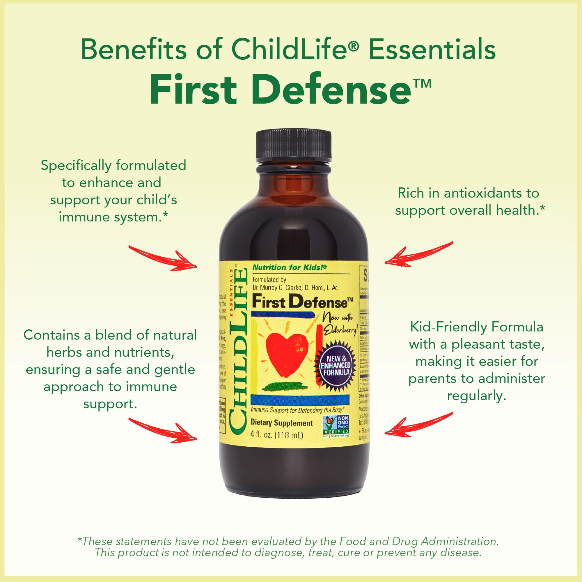 CHILDLIFE ESSENTIALS First Defense olive leaf and elderberry on the label