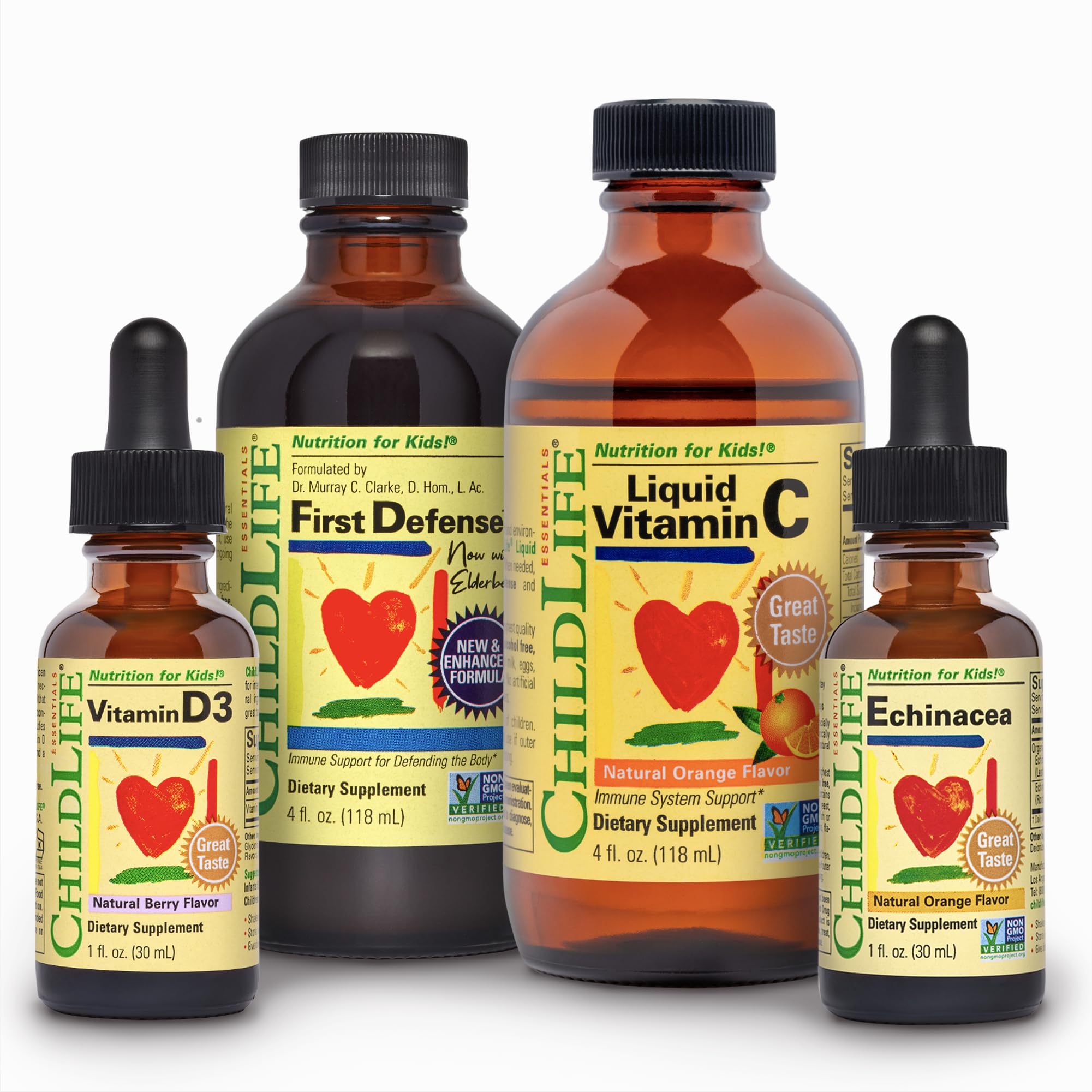 CHILDLIFE ESSENTIALS Immune Support 4-Pack bottles for kids, convenient daily dosing.