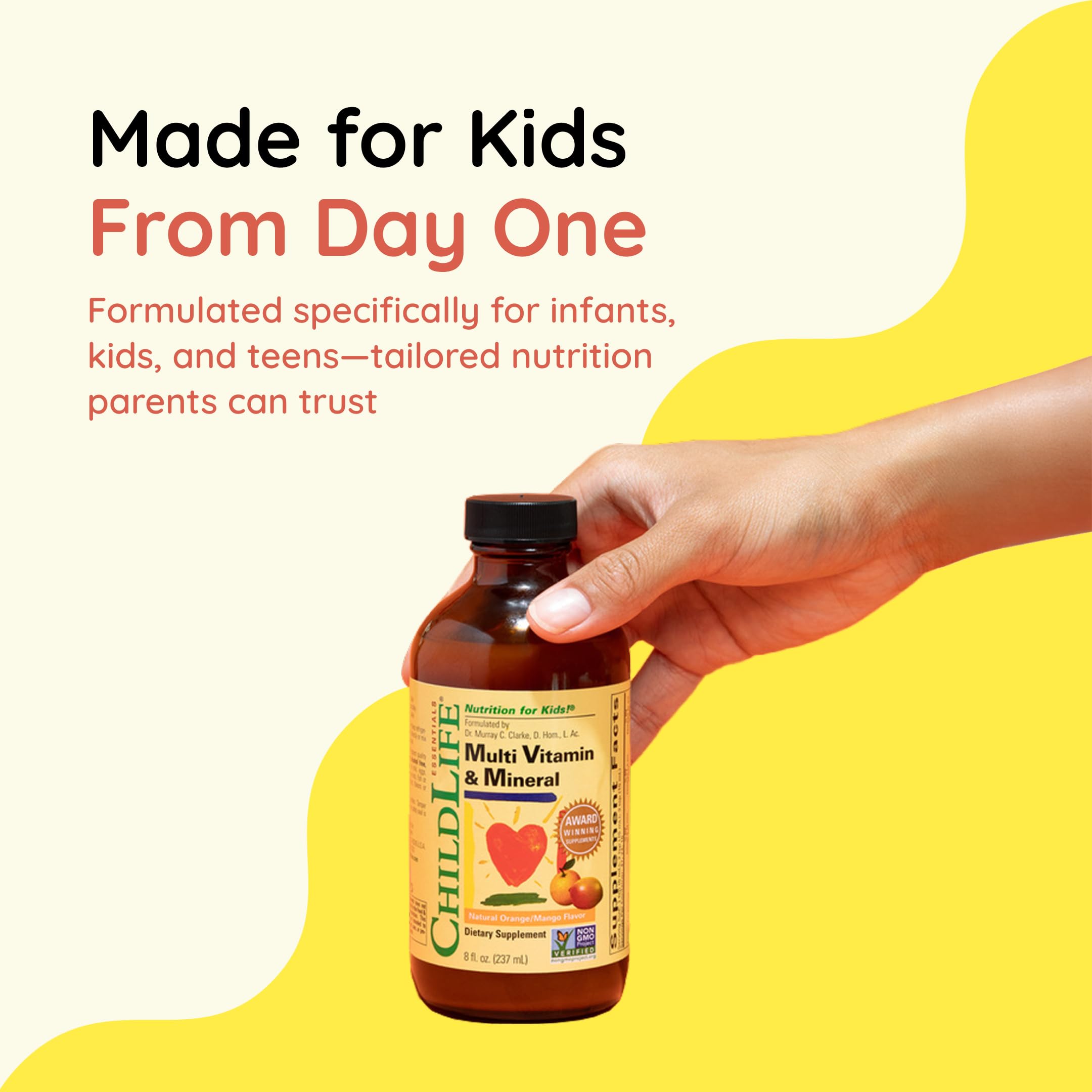 CHILDLIFE Essentials bottle closeup highlights safe packaging and easy grip cap.