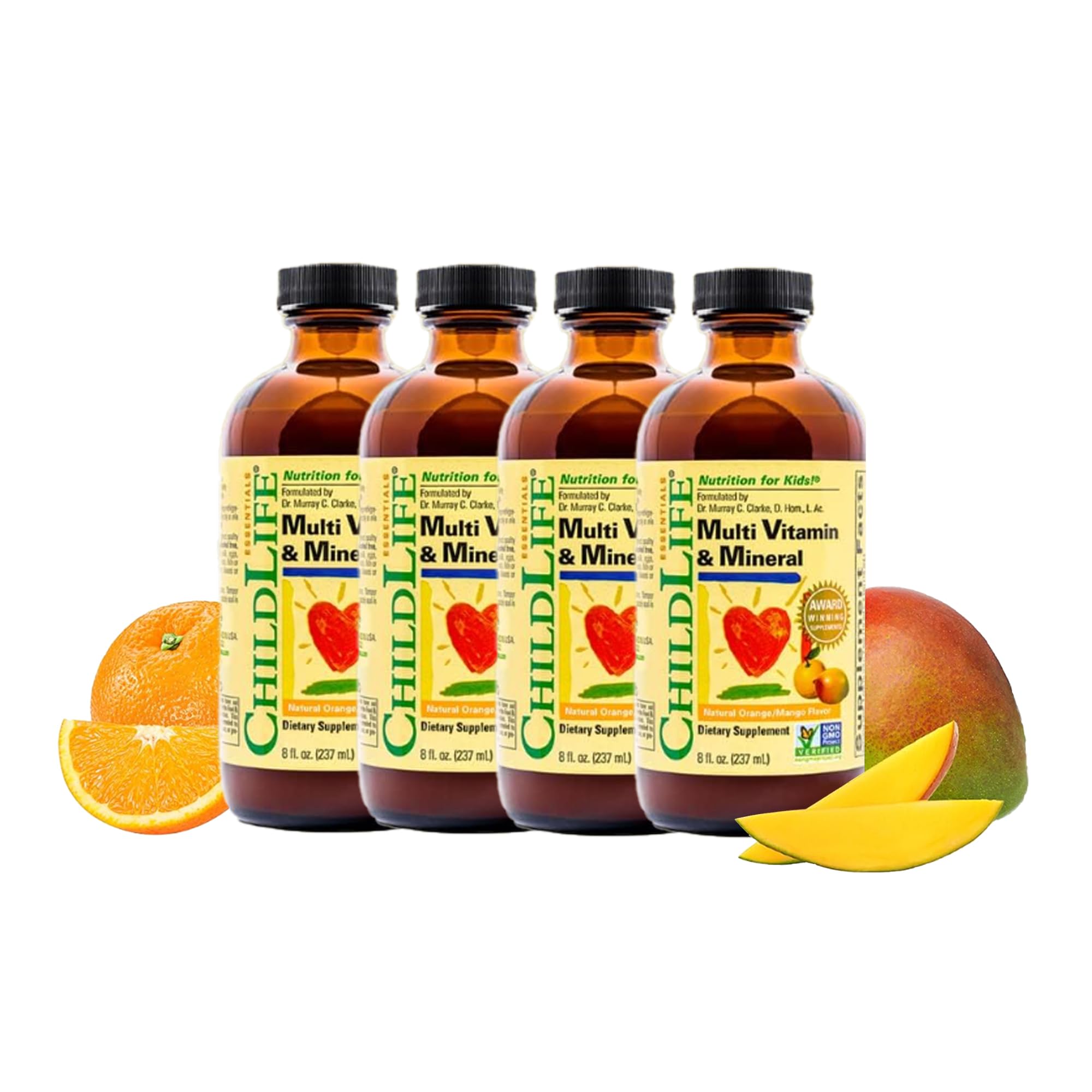 CHILDLIFE ESSENTIALS Kids Multivitamin bottle front displaying natural orange and mango flavor.