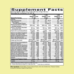 CHILDLIFE ESSENTIALS bottle label shows 12 vitamins and key minerals.