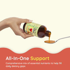 CHILDLIFE Essentials label shows 12 vitamins and minerals at a quick glance.