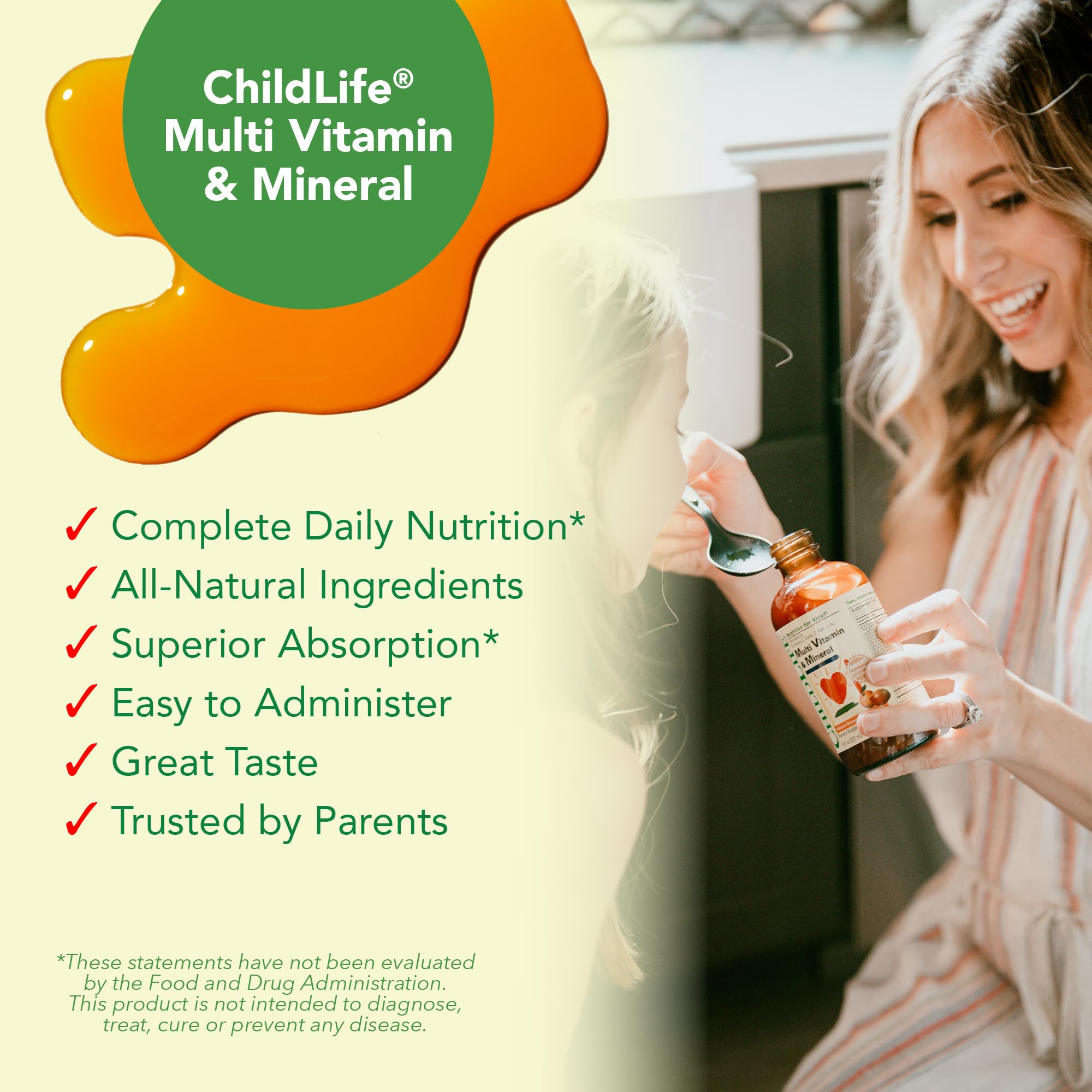 CHILDLIFE ESSENTIALS orange-mango flavor close-up highlighting natural ingredients.
