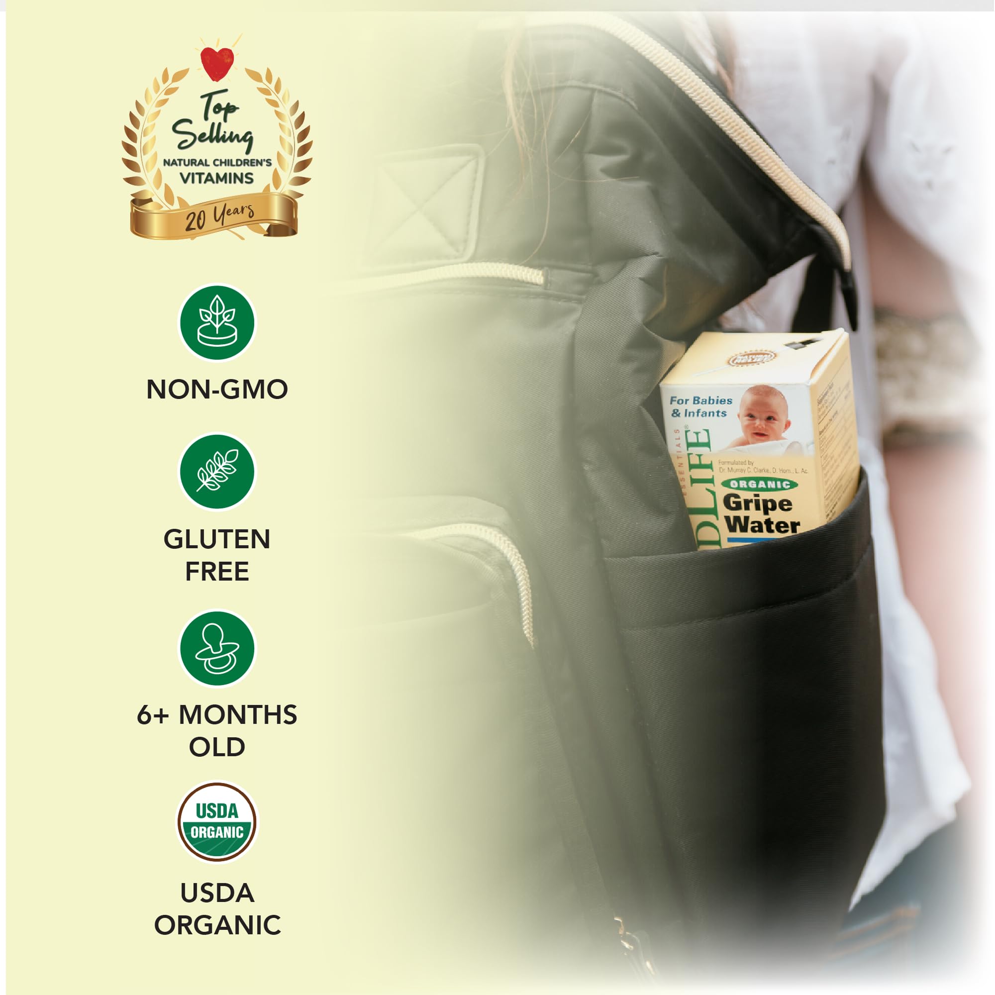 ChildLife Essentials Organic Gripe Water ingredients ginger and fennel kiwifruit Actazin