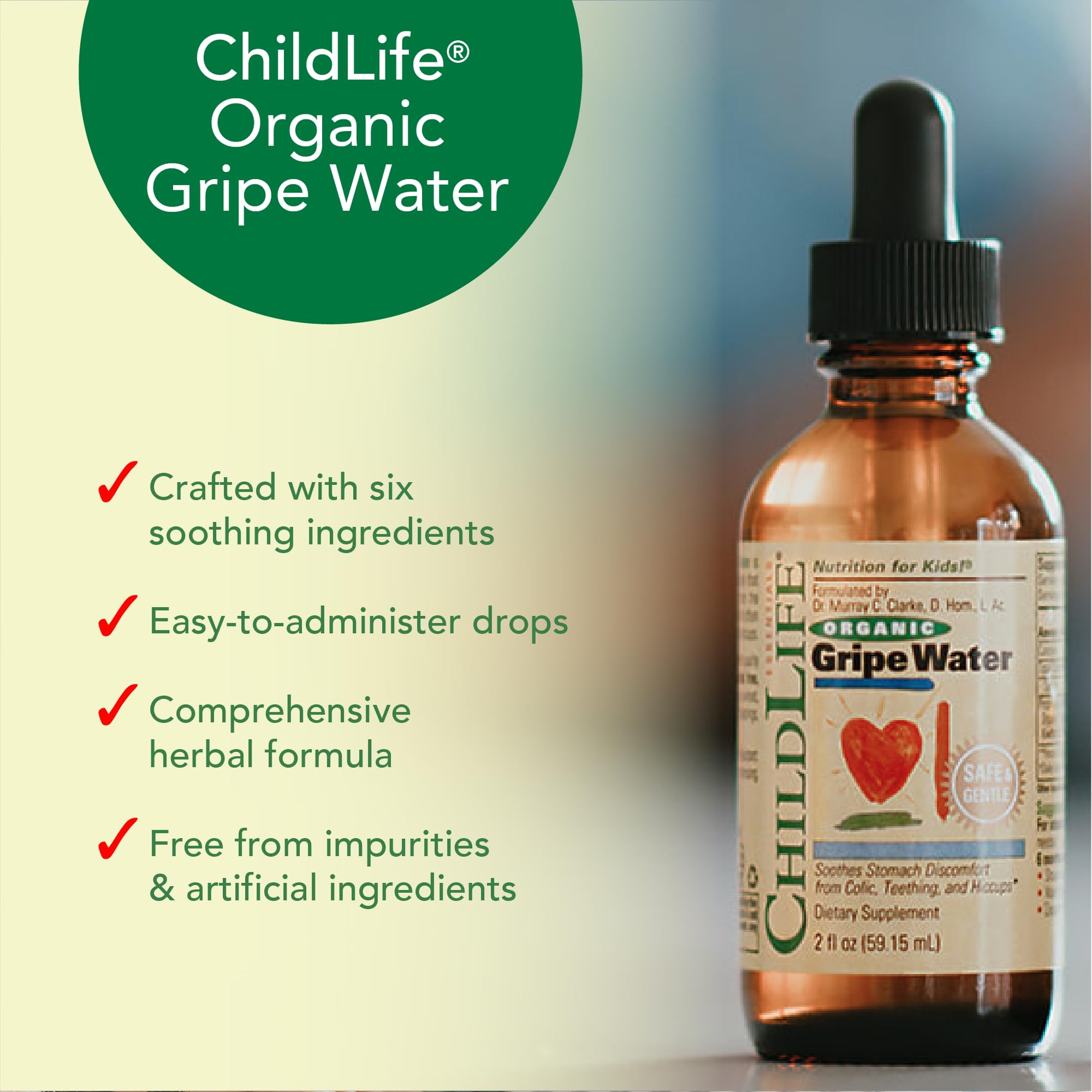Newborn-use scene with ChildLife Essentials Gripe Water offering gentle care