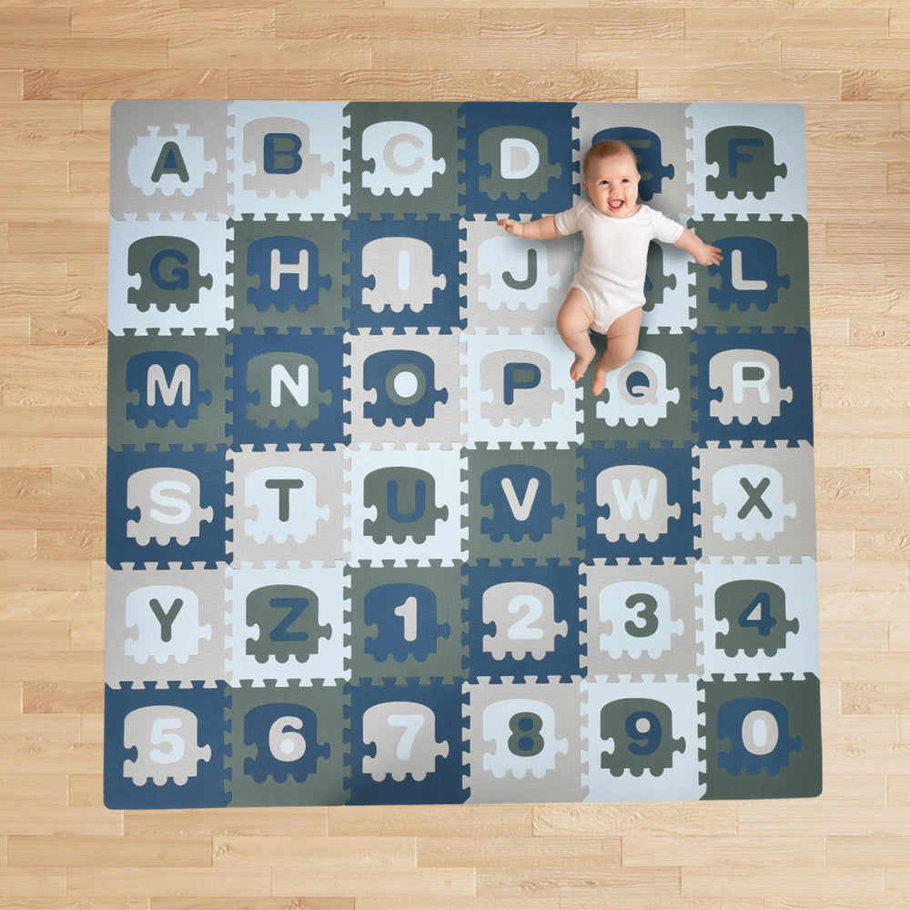CHILDLIKE BEHAVIOR baby play mat in blue interlocking tiles for crawling