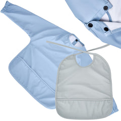 CHILDLIKE BEHAVIOR baby smock bib on a toddler, keeping clothes clean during meals.