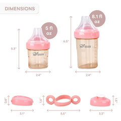 Childlike Behavior bottle with detachable handles supports self-feeding and hands-free use.