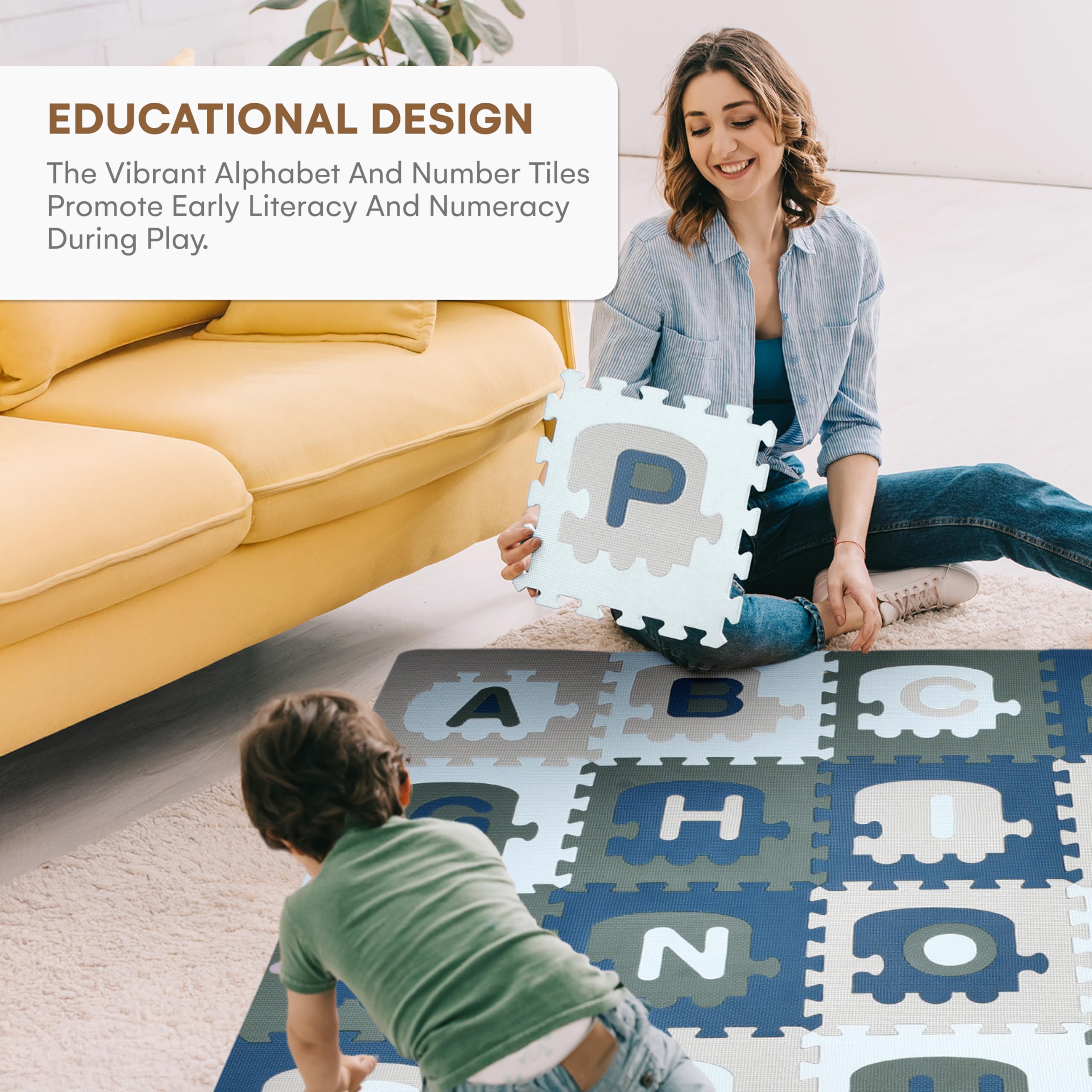 CHILDLIKE BEHAVIOR alphabet and numbers tiles support early learning during play