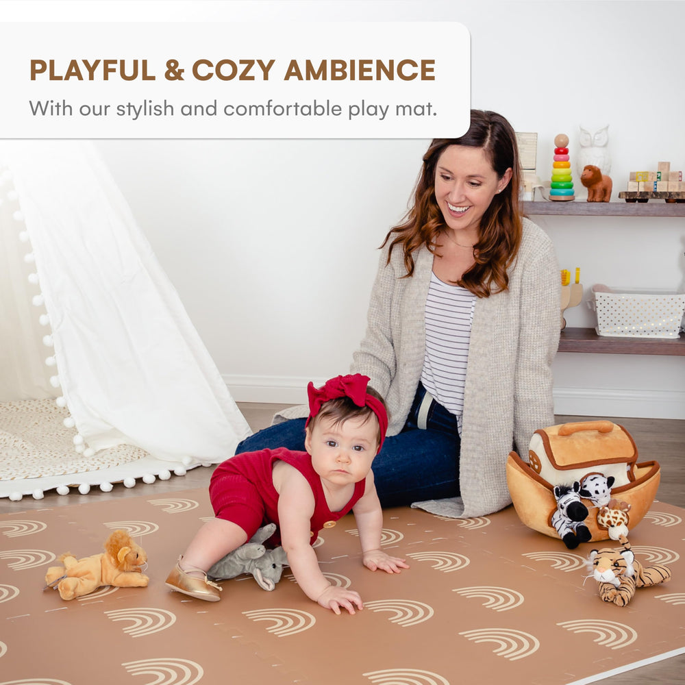 Interlocking foam tiles from Childlike Behavior forming a safe play area.