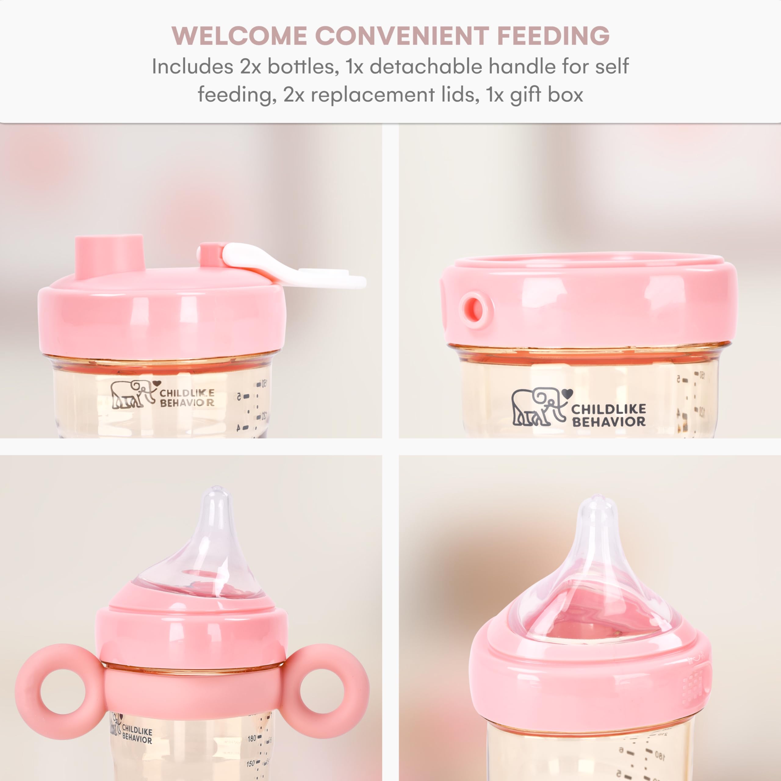 Manatee-design bottle appeals to newborns with a friendly look.