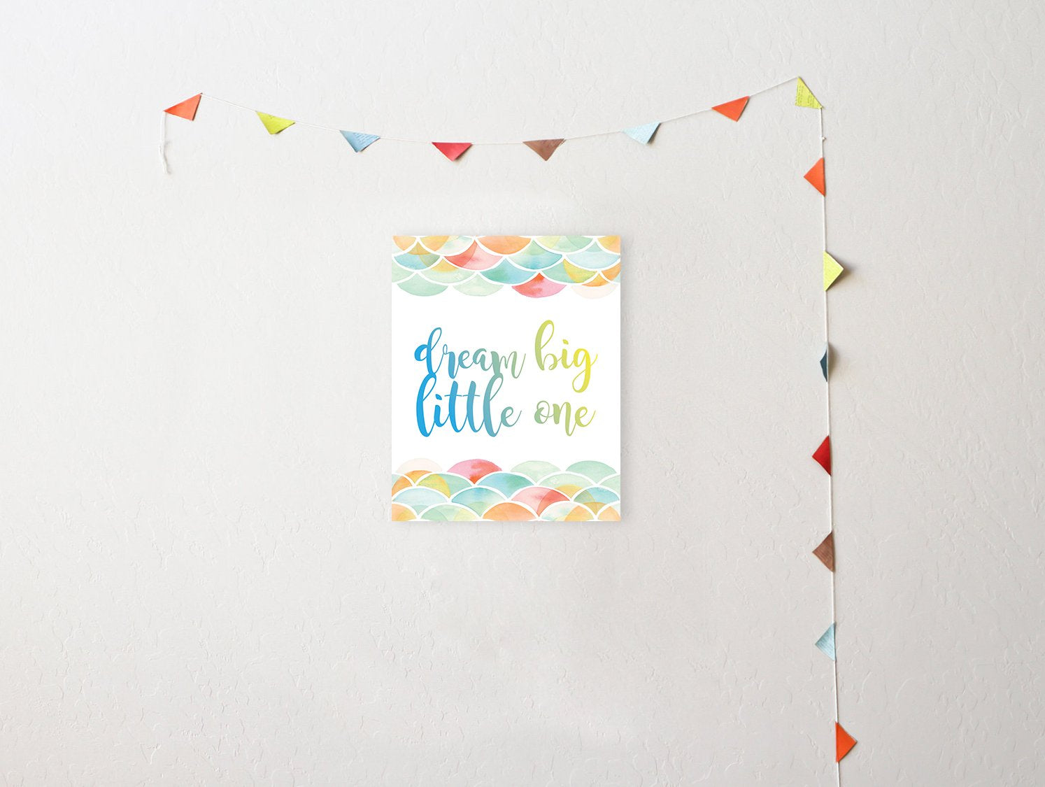 Dream Big Little One watercolor mermaid print enhances baby room ambiance