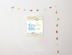 Dream Big Little One watercolor mermaid print enhances baby room ambiance
