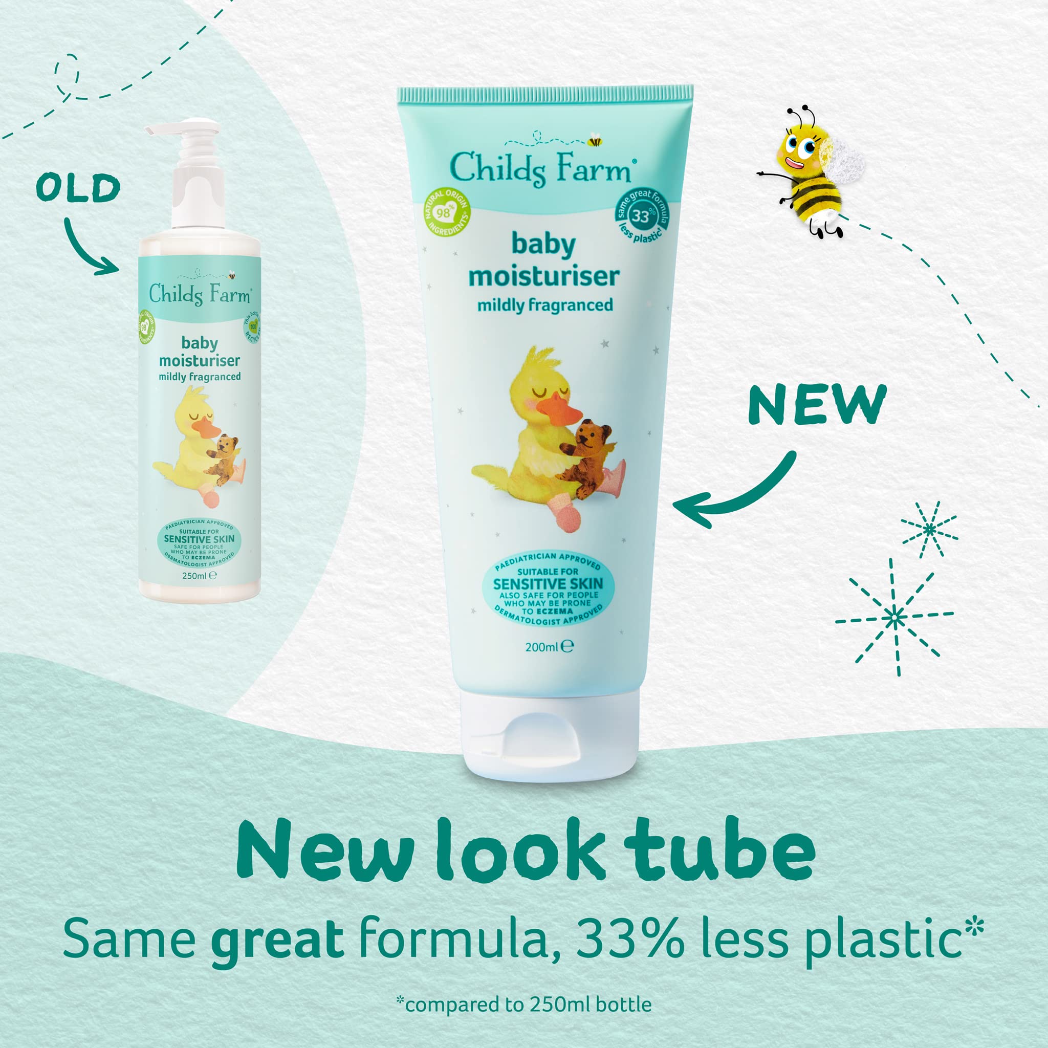 Childs Farm moisturiser bottle pump, easy one-handed application for busy mornings.
