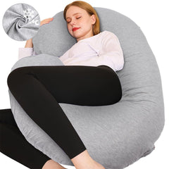 Chilling Home 55-inch C-shaped pregnancy pillow provides full-body support for comfortable sleep.