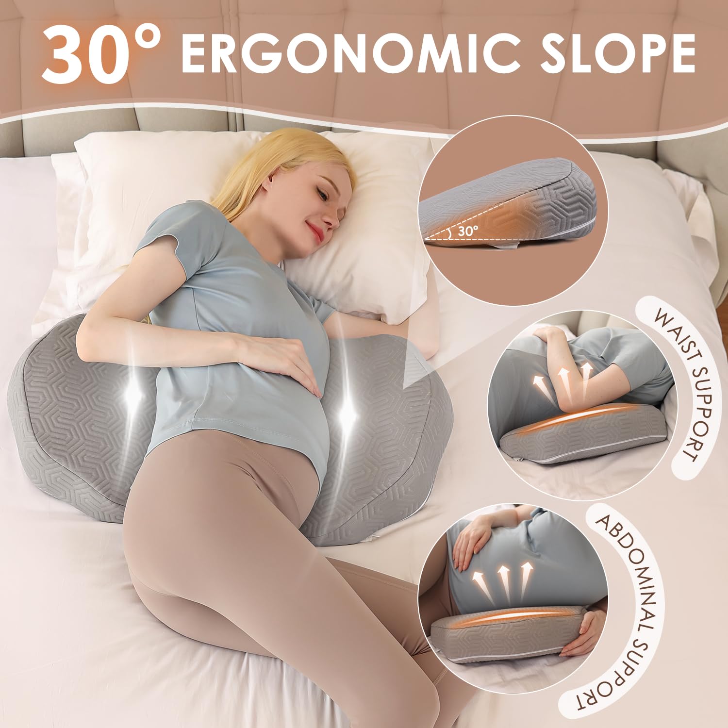 Chilling Home upgraded pregnancy pillow full-size side view demonstrates comprehensive full-body comfort.
