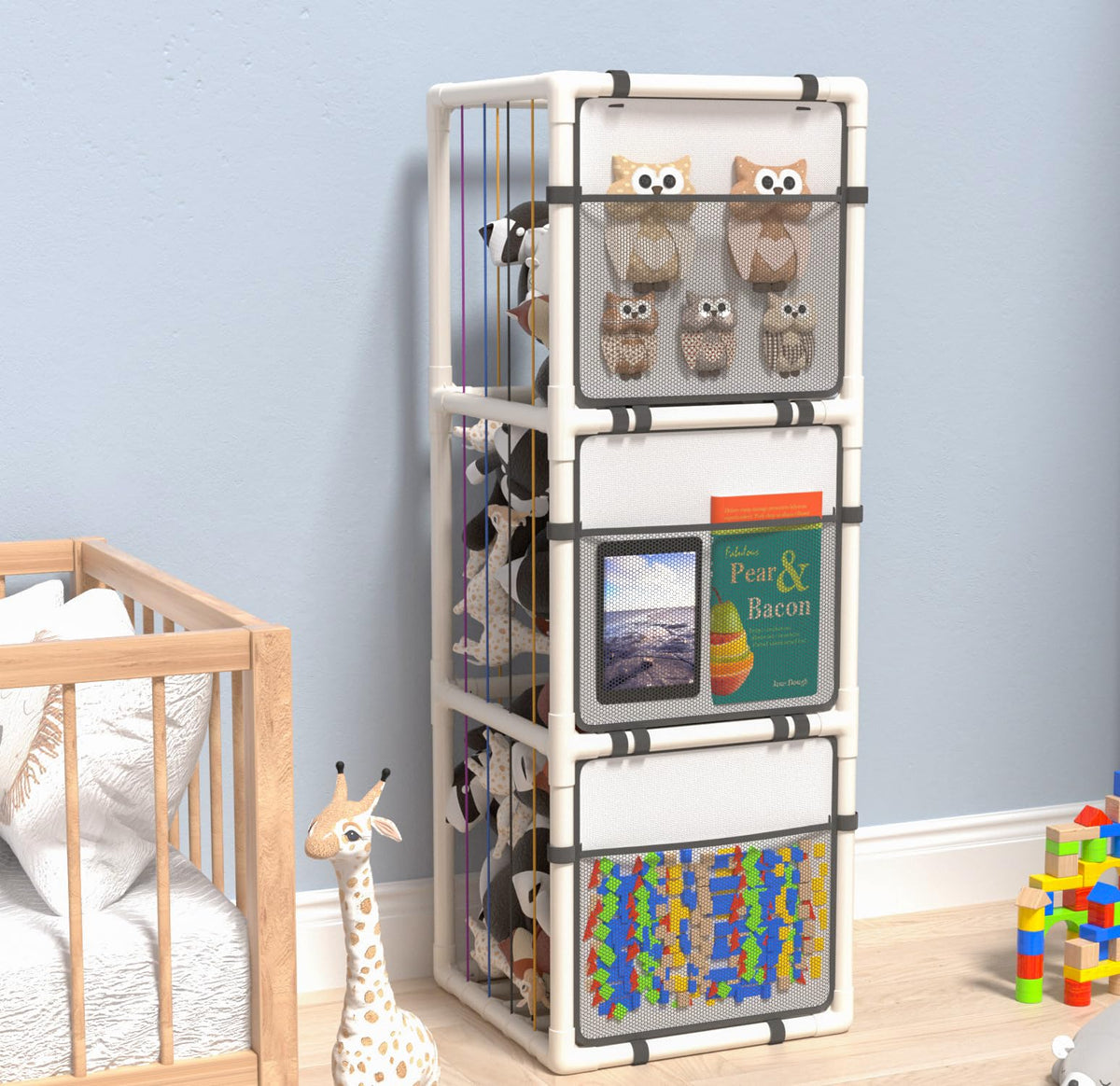 Chinensis extra-large stuffed animal zoo storage front view showing vast capacity for quick toy access.