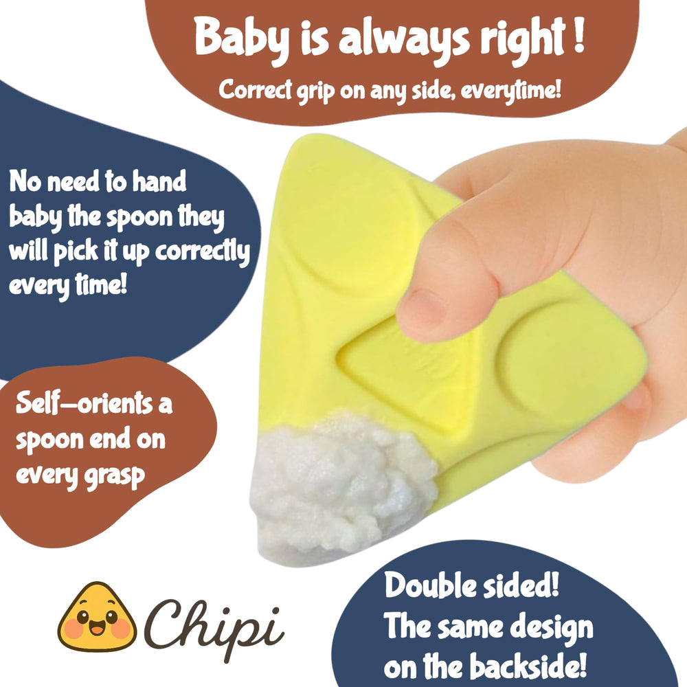 Chipi Baby Spoon scooping puree—perfect for BLW practice.