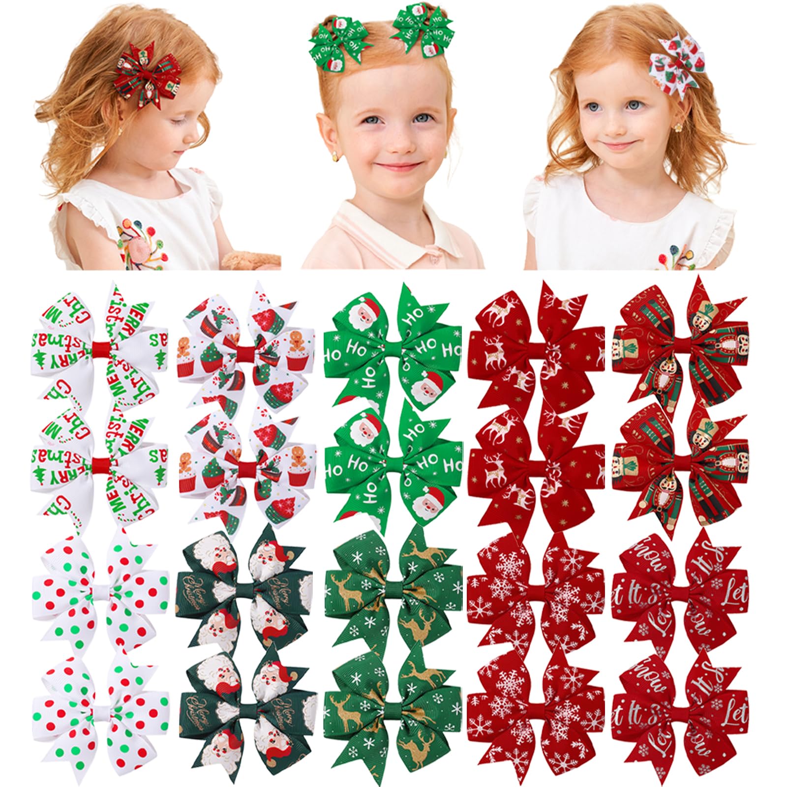 Choicbaby Christmas pinwheel bow with Santa print for easy toddler styling.
