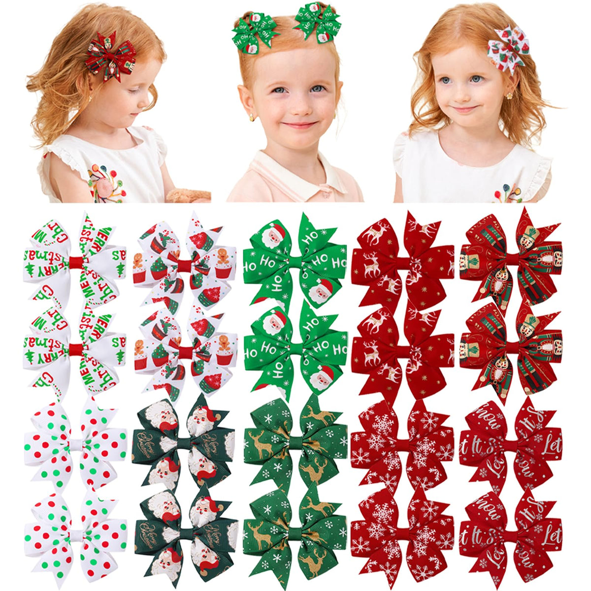 Choicbaby Christmas pinwheel bow with Santa print for easy toddler styling.