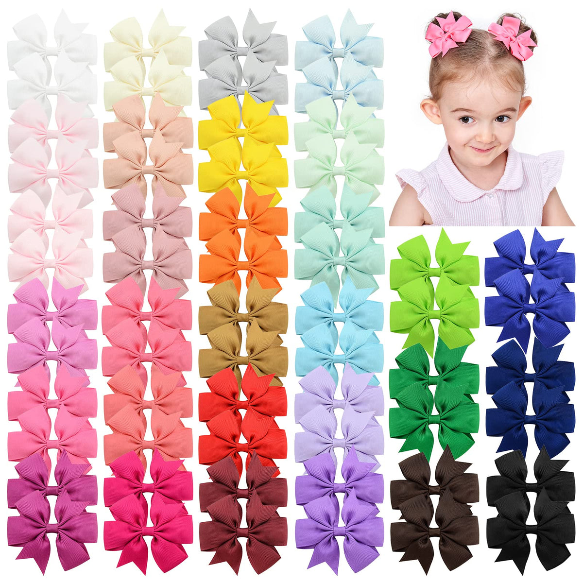 Choicbaby pinwheel bow clip 3in in assorted colors for durable toddler hairstyles.