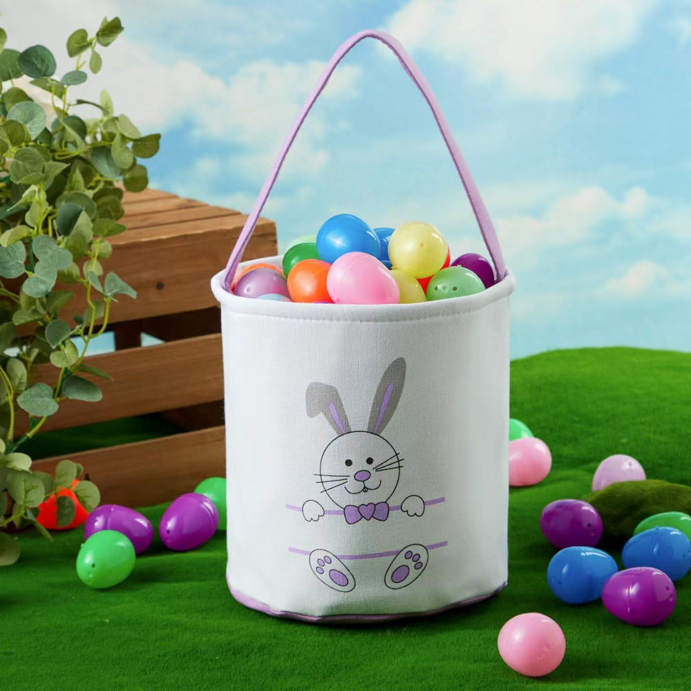 CHOIEO Easter Bucket purple canvas bunny, easy to carry during egg hunts