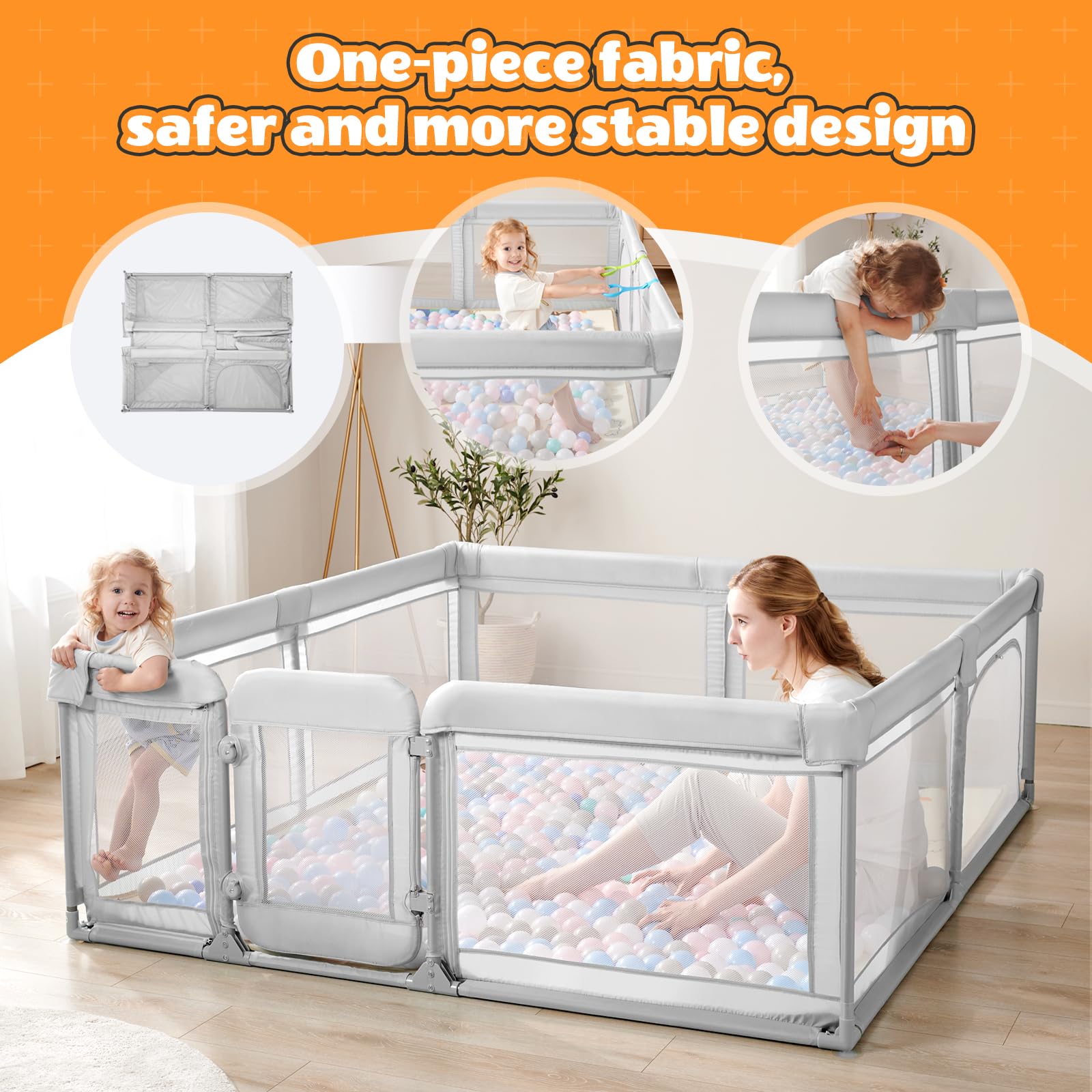 Cholena playpen with suction cups base stabilizes the unit on floors