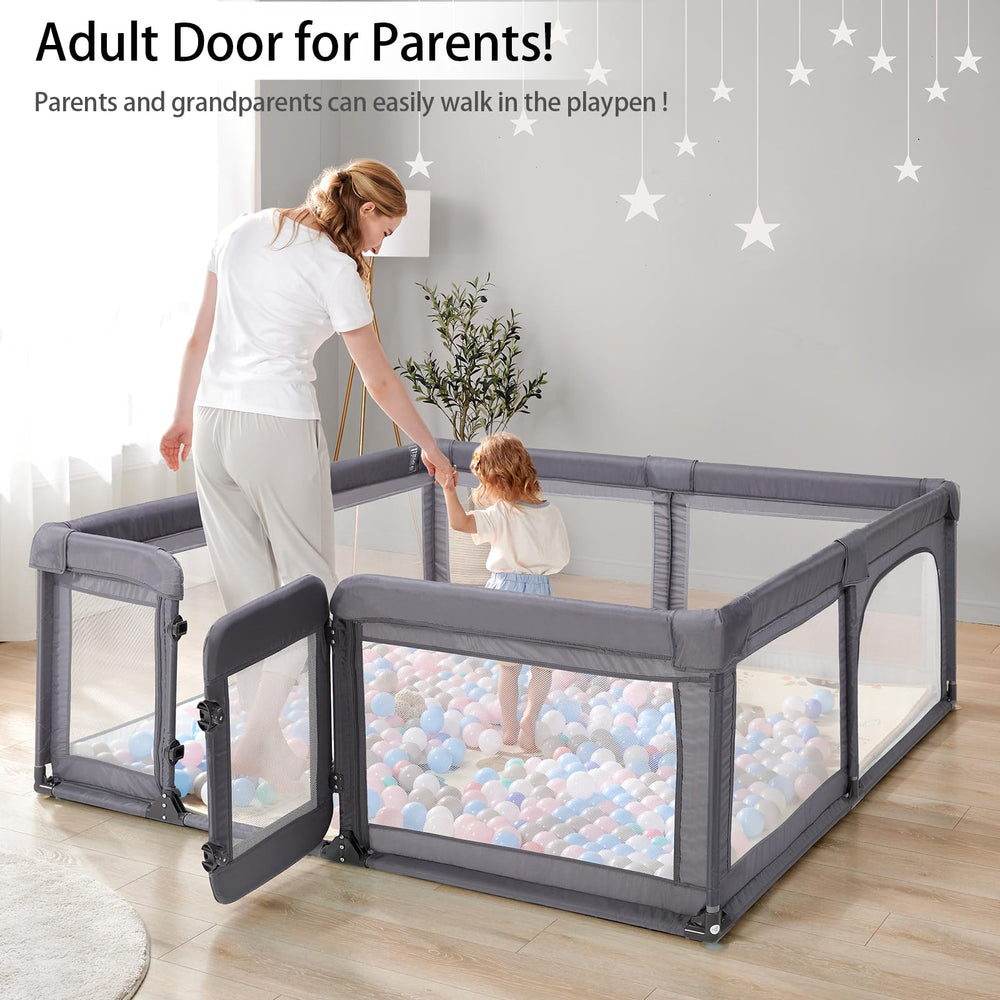 Cholena playpen swing door with external lock supports safe entry