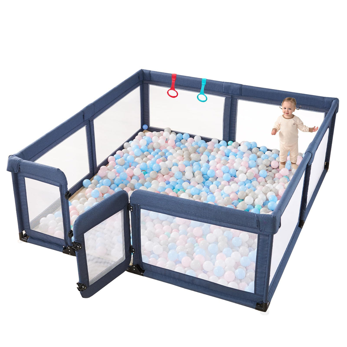 Cholena baby playpen with two doors enables easy parent access.