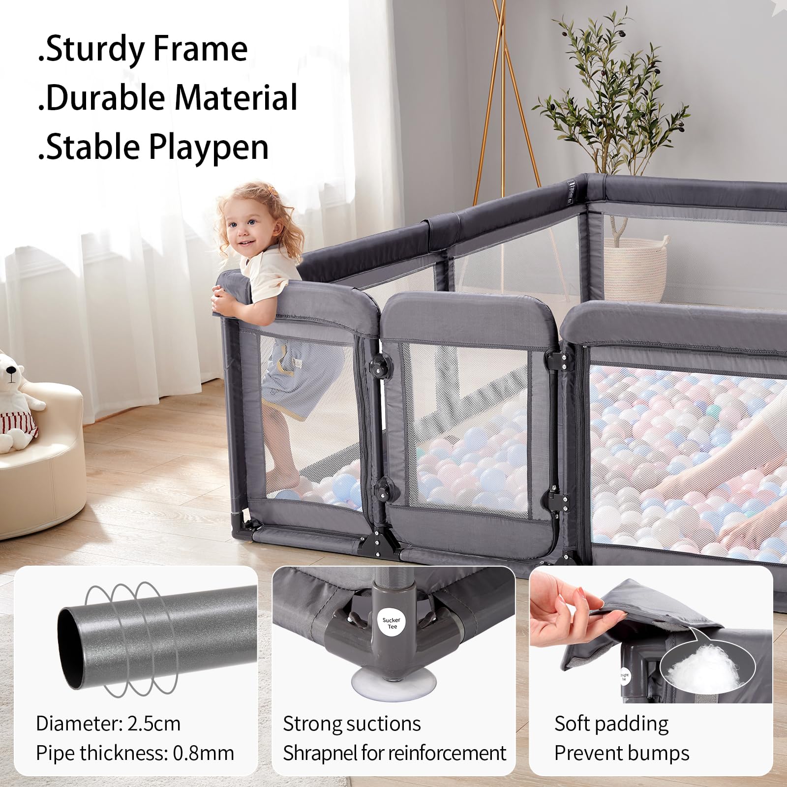 Cholena playpen zipper door keeps baby contained during exploration