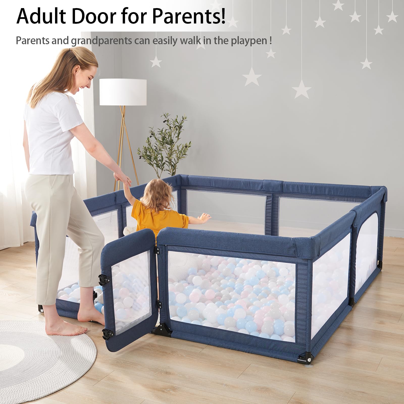 Cholena extra-large playpen offers spacious 59x79 inch play area.
