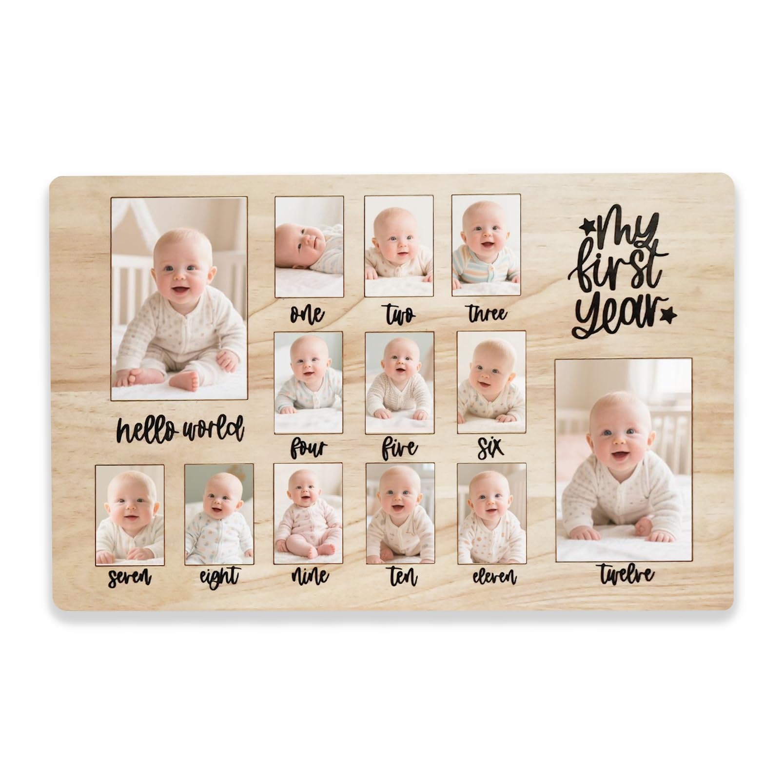 CHONIC My First Year Photo Board with engraved pattern for monthly milestone photos.
