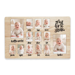 CHONIC My First Year Photo Board with engraved pattern for monthly milestone photos.