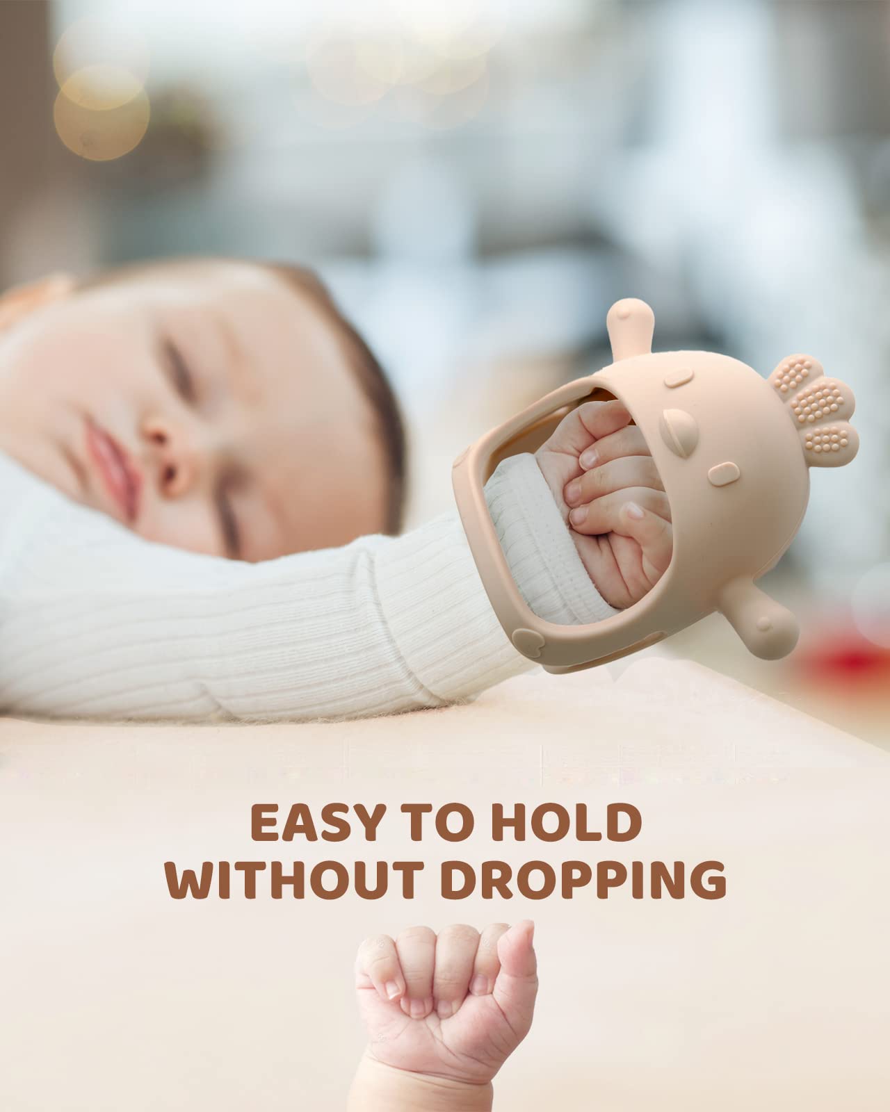Baby hand grips teether mitten for easy, mess-free teething with ChooKaChoo.