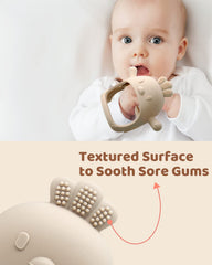 Textured silicone surface from ChooKaChoo teether mitt for gum comfort.
