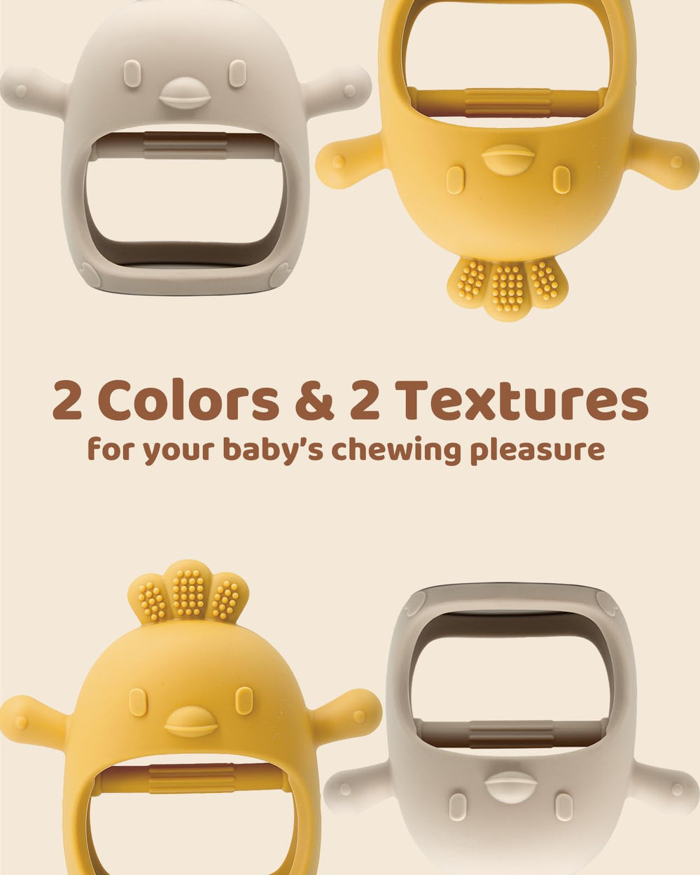 Two-pack gift-ready ChooKaChoo teether set supports soothing moments at home.