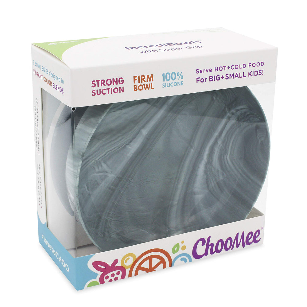ChooMee baby suction bowl in use with spoon demonstrates mess reduction and easy feeding