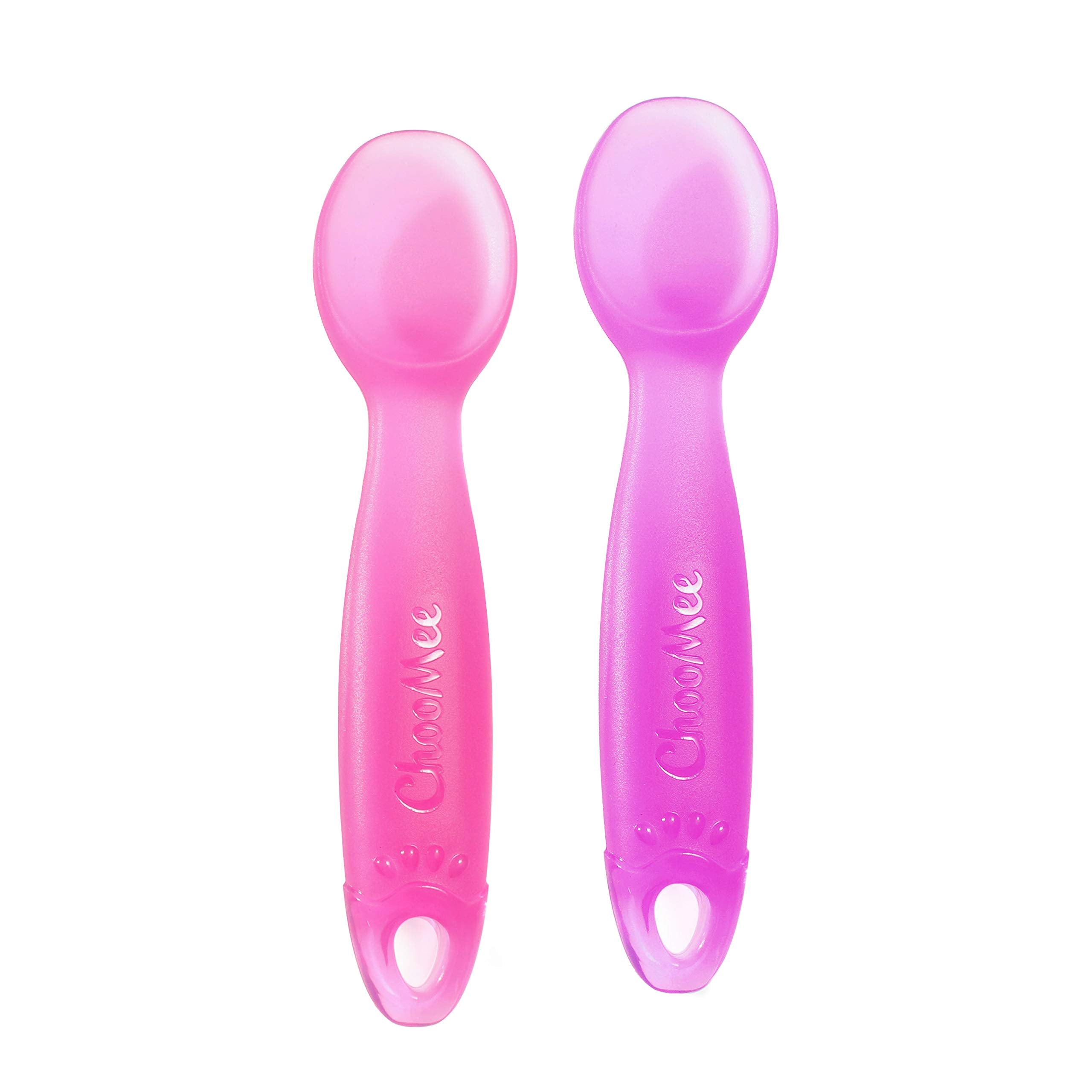 ChooMee silicone baby spoon with soft-scoop tip for gentle first bites.