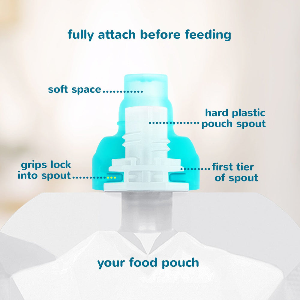 ChooMee SoftSip Top aqua closeup cap for easy opening and travel use.