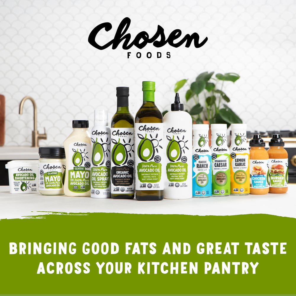 Packaging shows palm-oil-free promise from Chosen Foods hazelnut spread.
