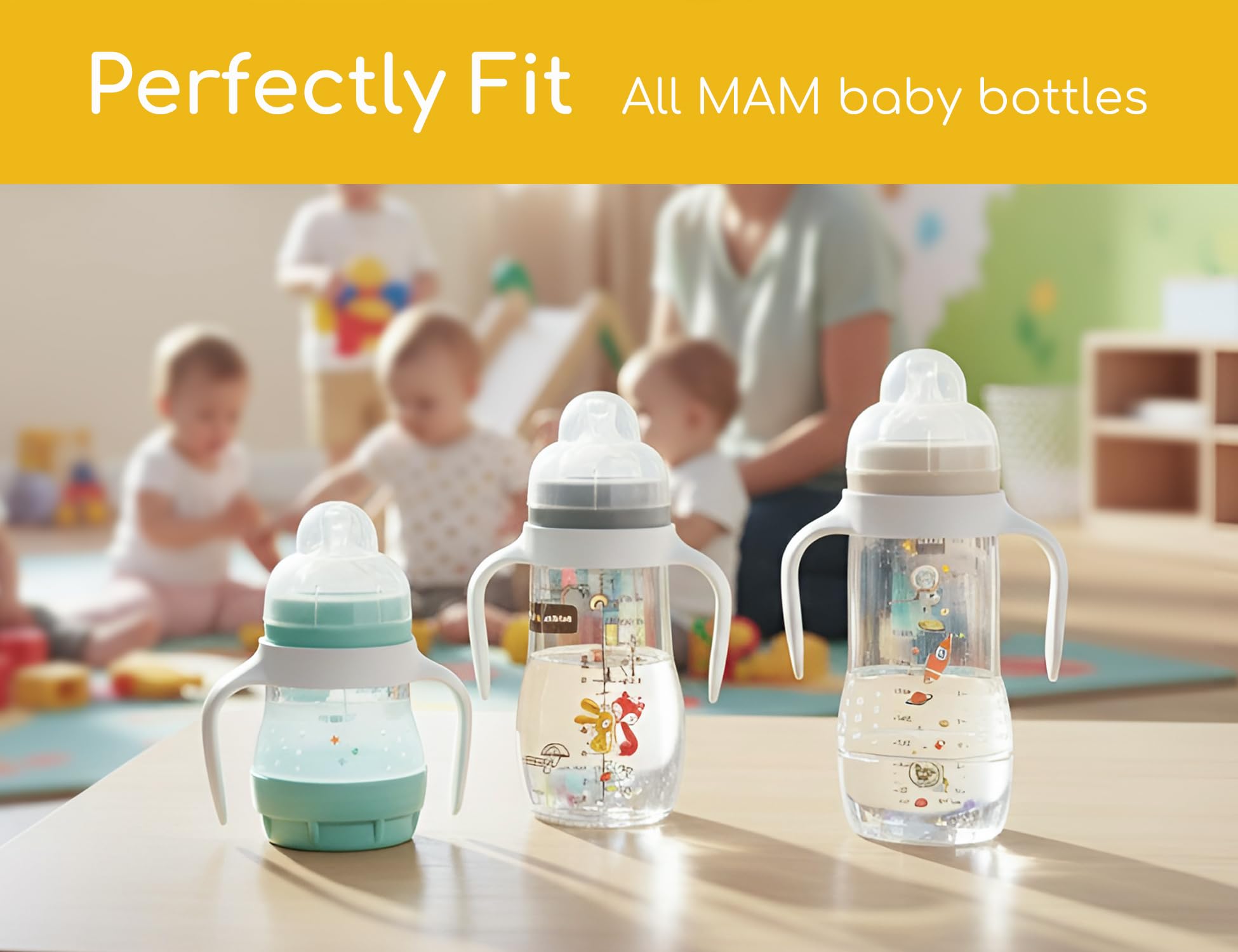 CHUBBIEE bottle handles showing quick and simple installation for parents.